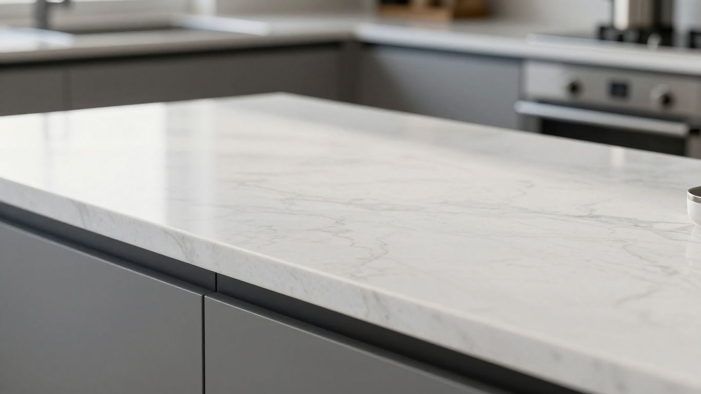 Stylish white quartz kitchen countertop