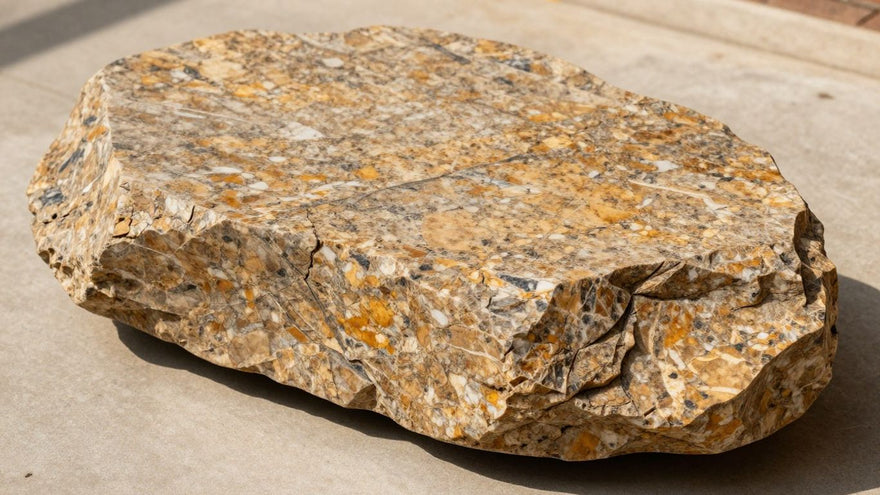 Polished granite slab with natural patterns for a hearth.
