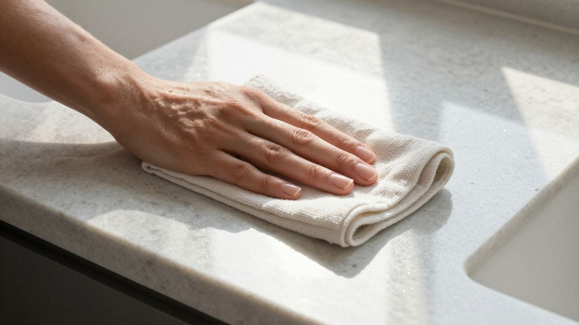 Clean quartz worktop with a sparkling shine.