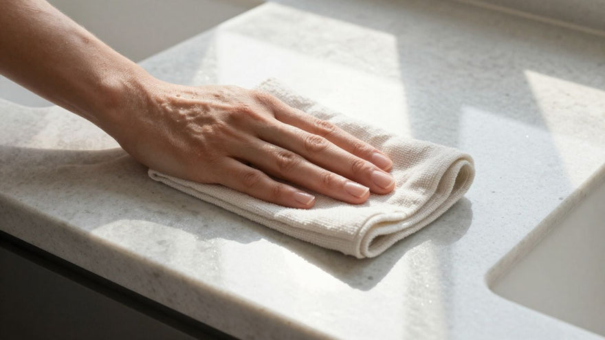 Clean quartz worktop with a sparkling shine.