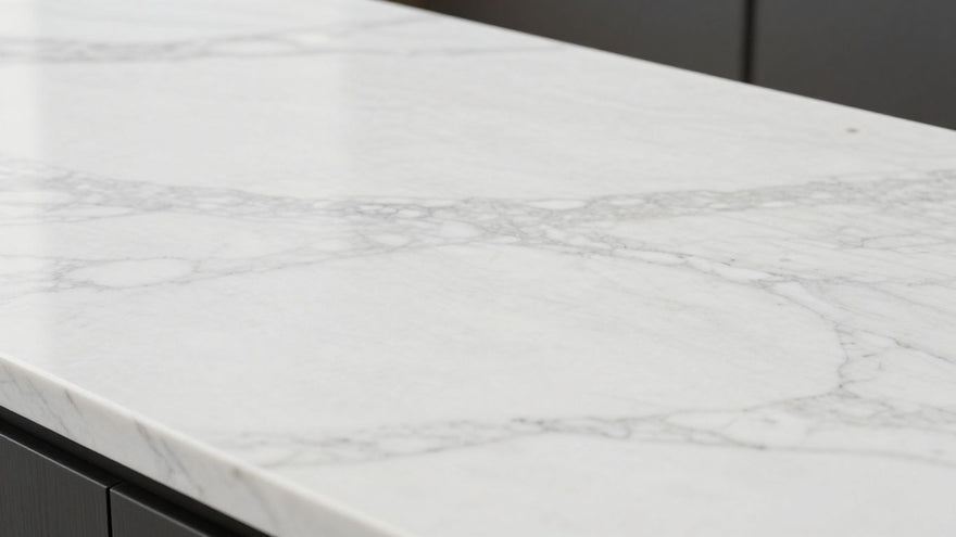 Carrara Bianco quartz countertop with subtle veining.