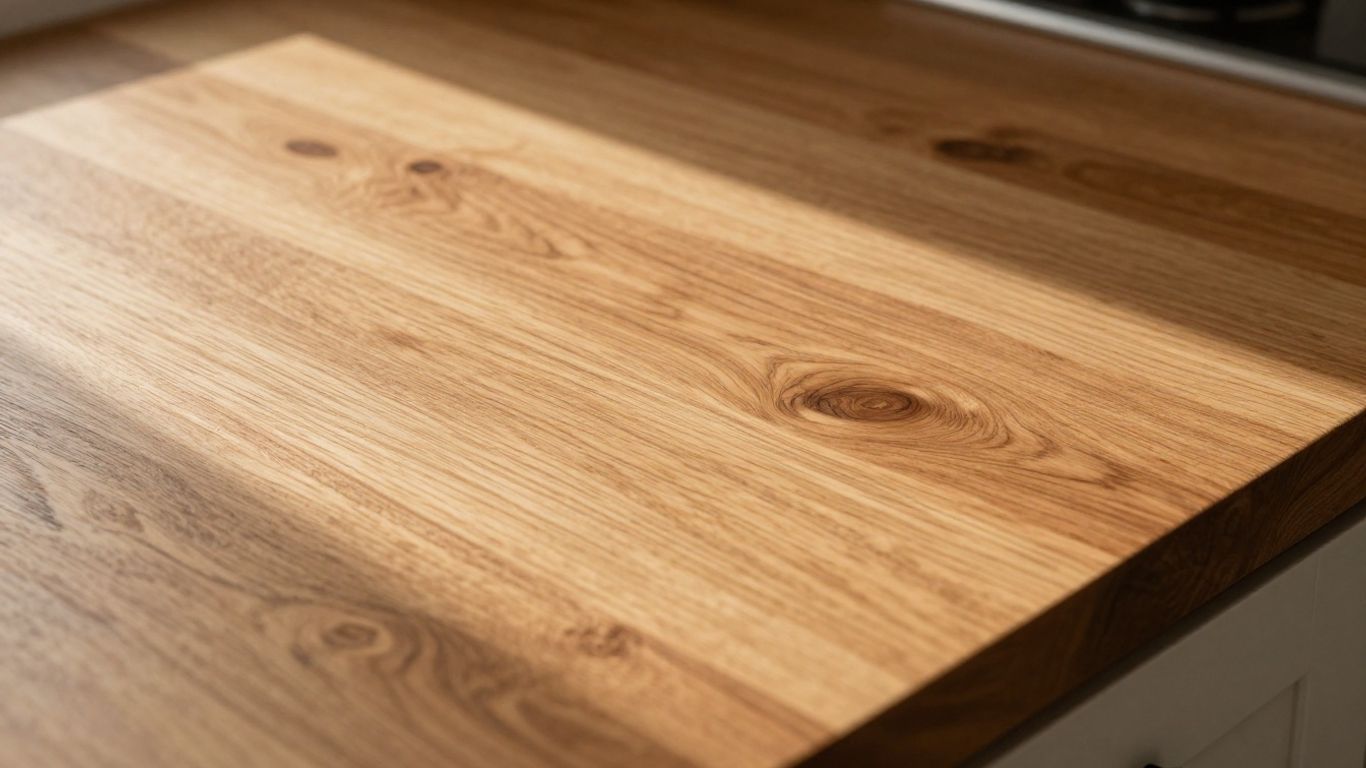 Solid oak kitchen worktop with natural grain