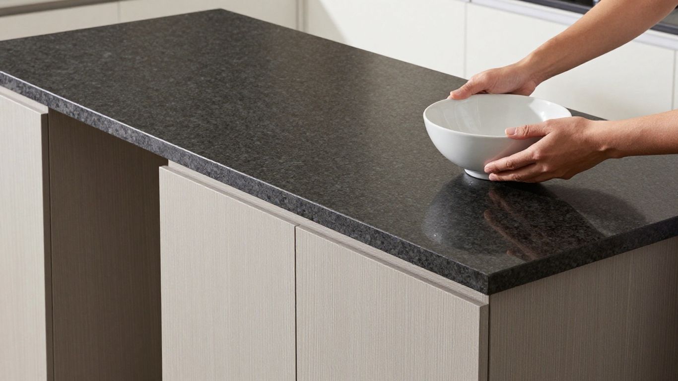 Kitchen countertop depth demonstration with a bowl