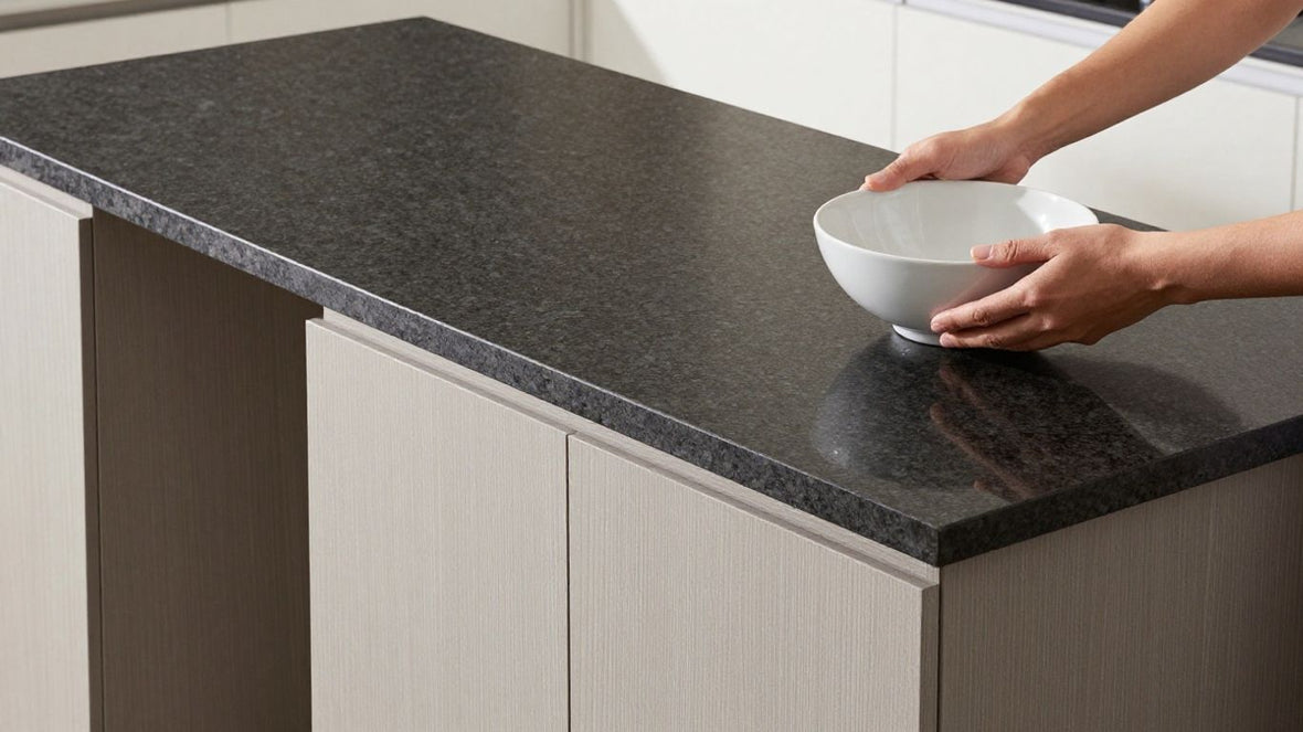 Kitchen countertop depth demonstration with a bowl