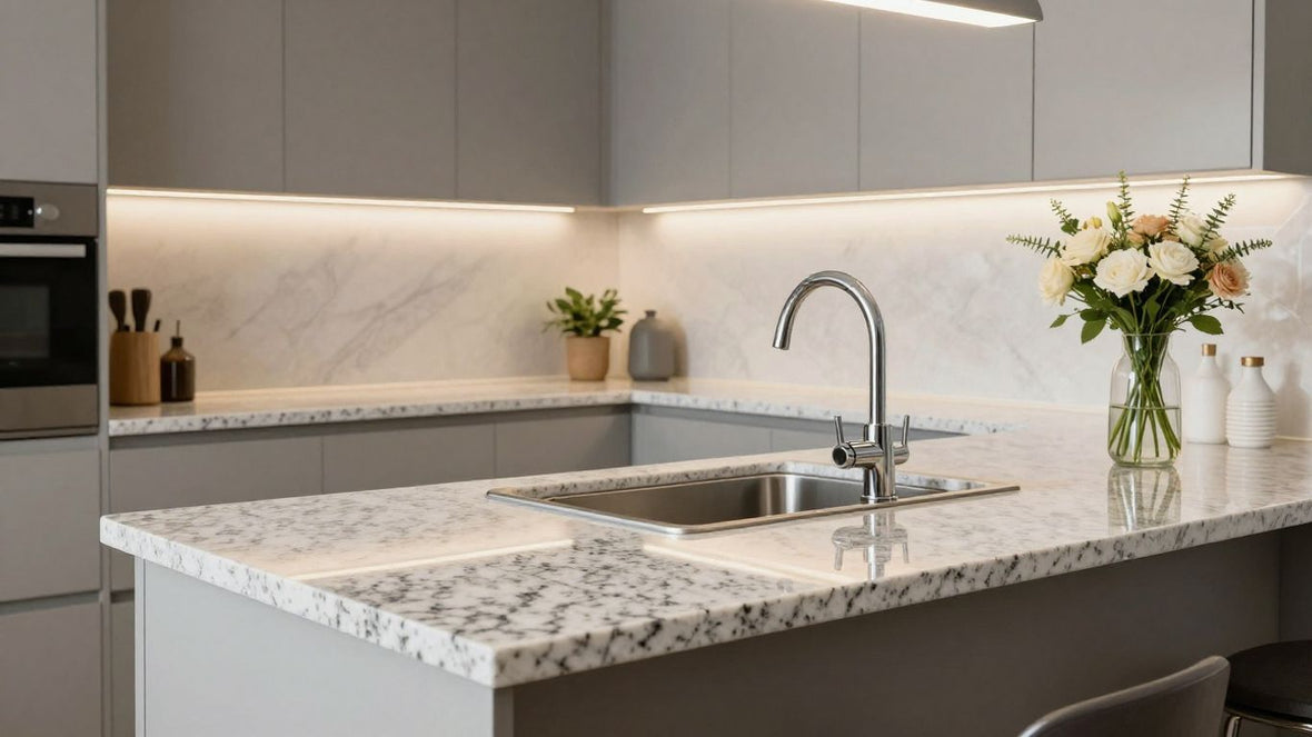 Modern kitchen with stylish laminate countertops.