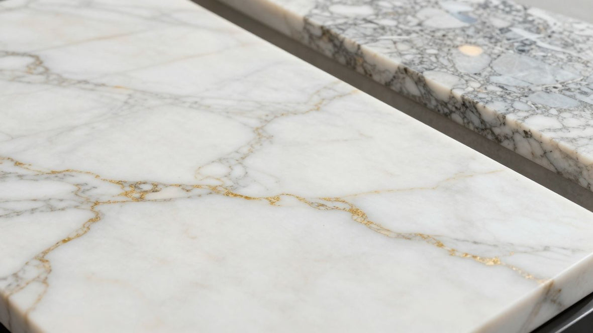 Calacatta Gold marble and quartz veining