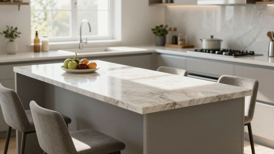 Stylish breakfast bar work surface in a modern kitchen.