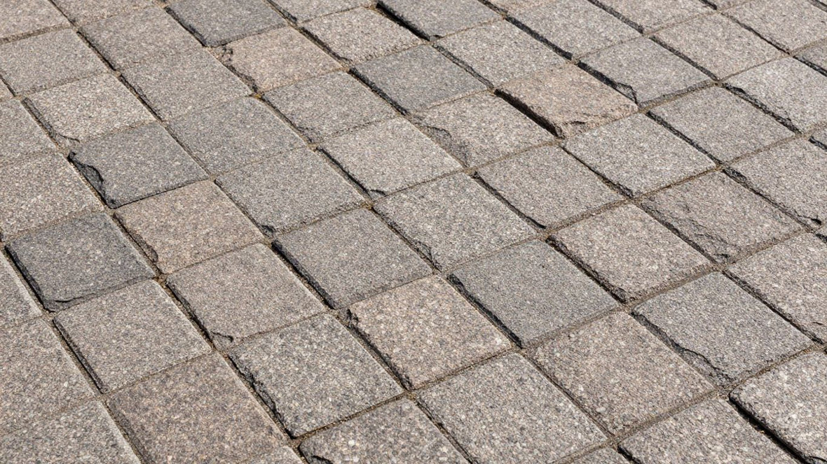 Granite sett driveway paving close-up