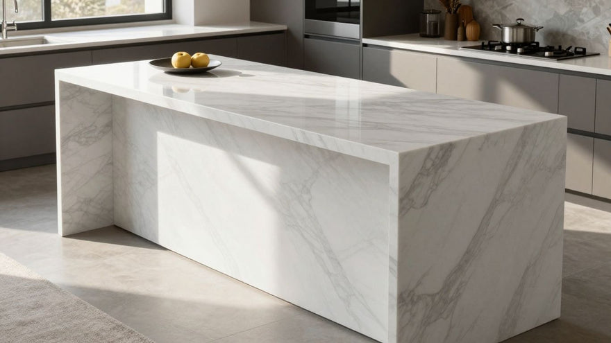 Elegant kitchen island with a polished marble countertop.