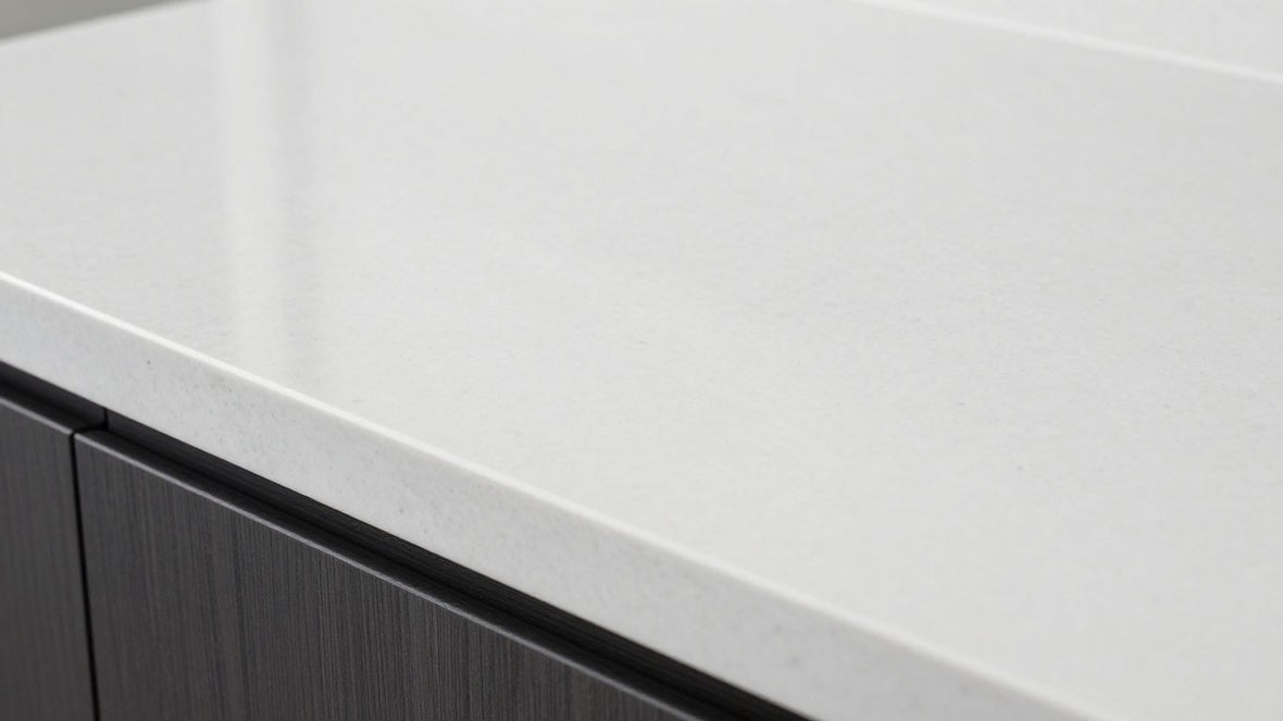 Durable white Silestone quartz kitchen worktop surface.