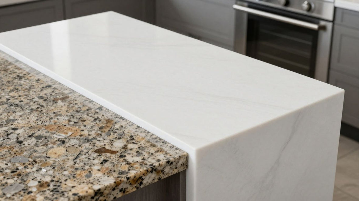 Quartz vs. granite kitchen countertops comparison.