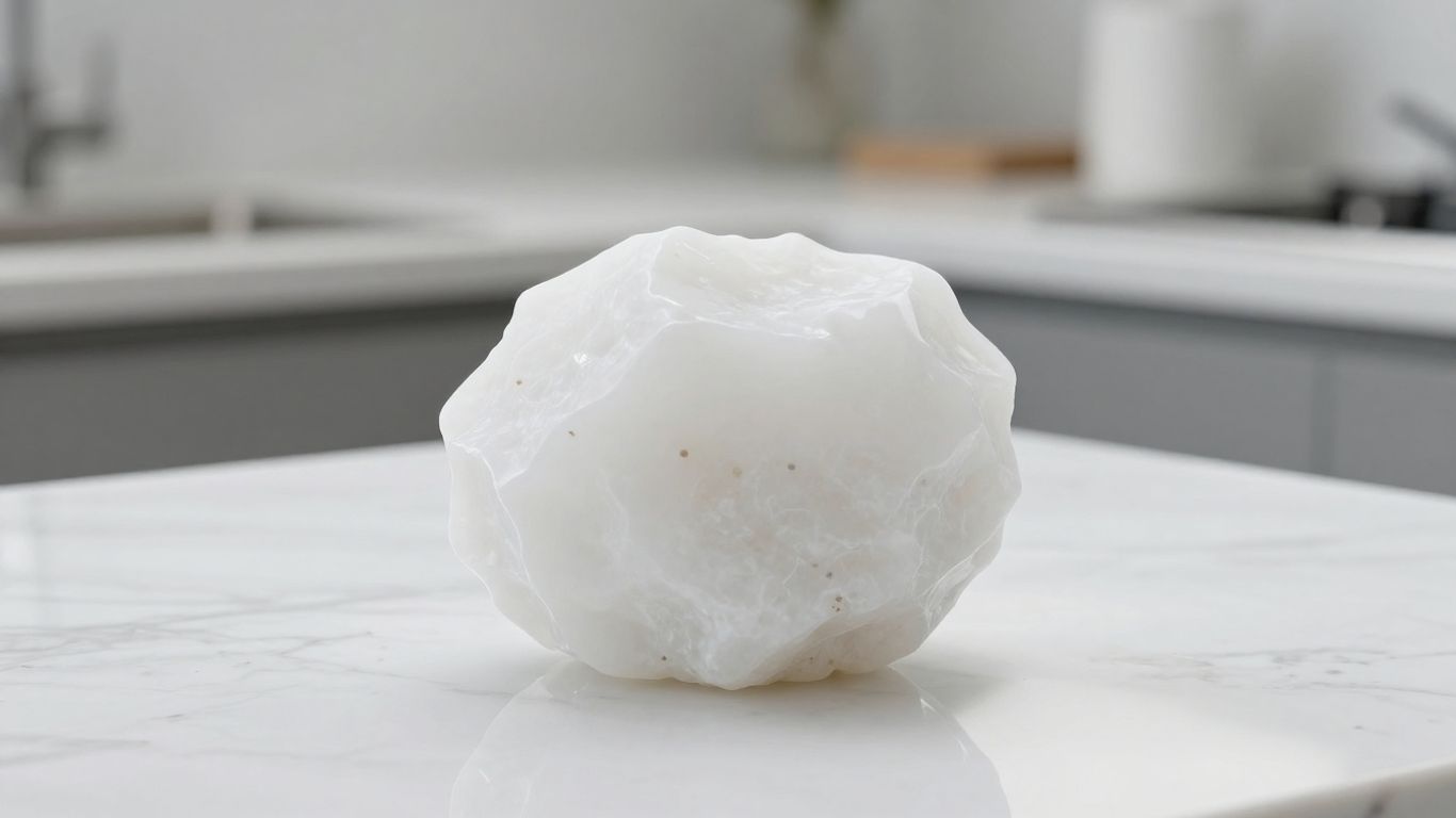 White quartz worktop with subtle veining.