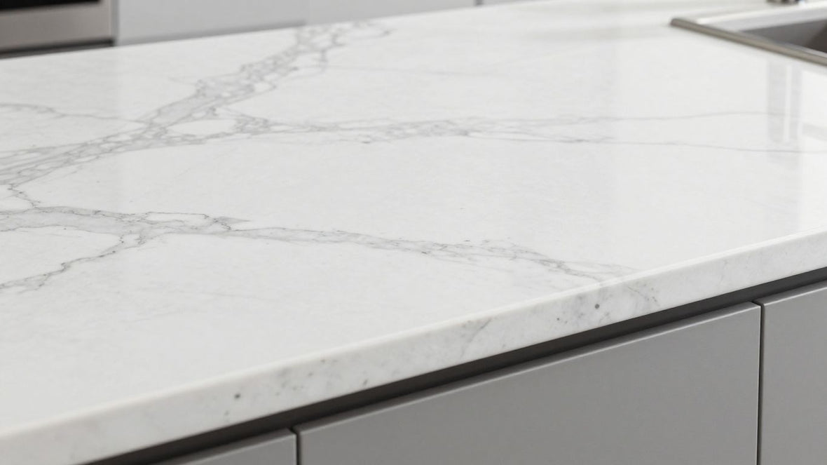 Carrara Bianco quartz countertop with grey veining.