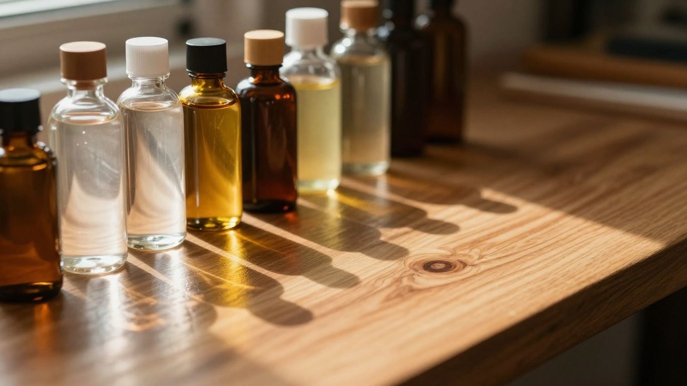 Wood oils and a polished wooden worktop.