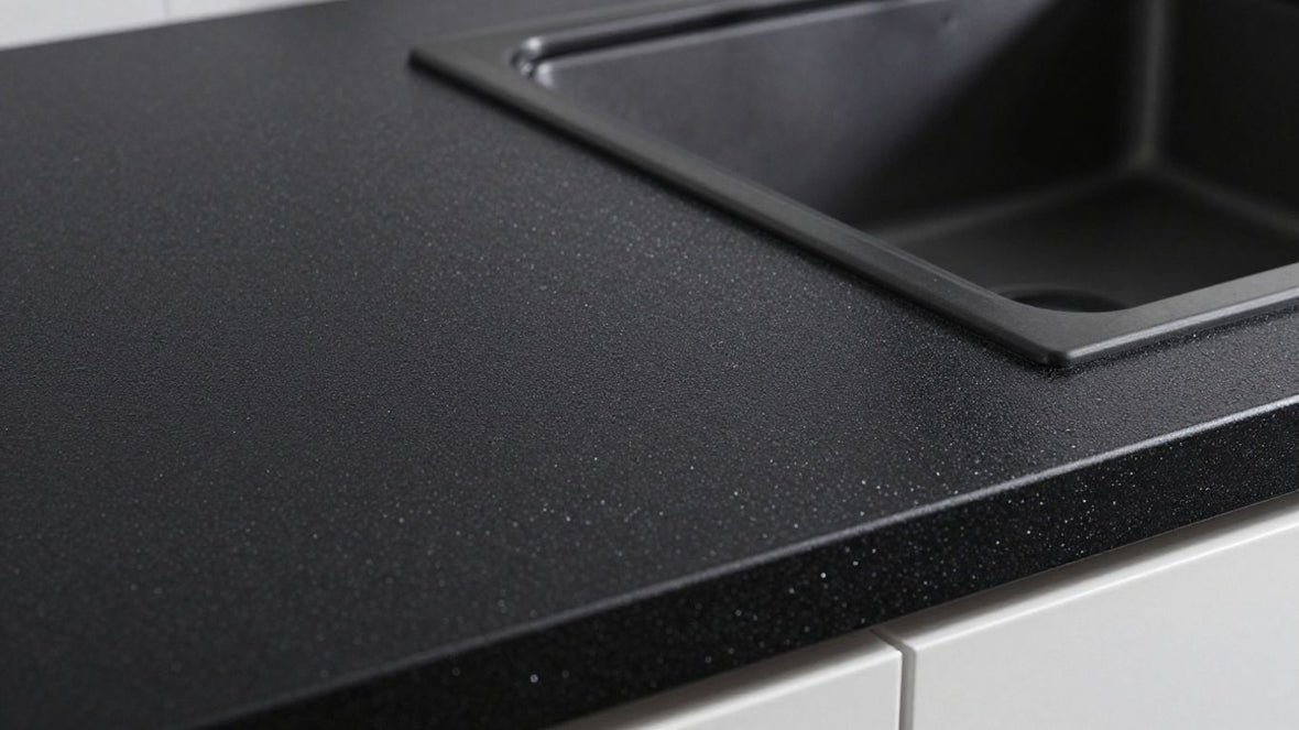 Black glitter kitchen worktop surface