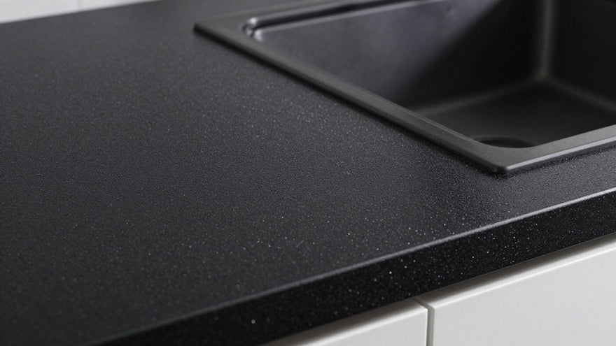 Black glitter kitchen worktop surface
