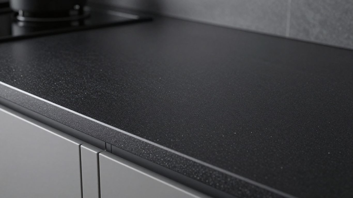 Black sparkle kitchen worktop with subtle shimmering flecks.