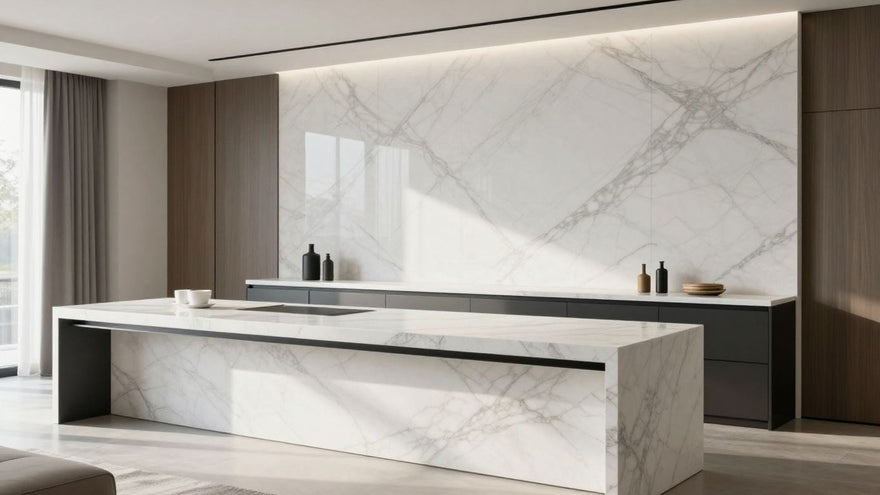 Modern room with realistic marble laminate surfaces.
