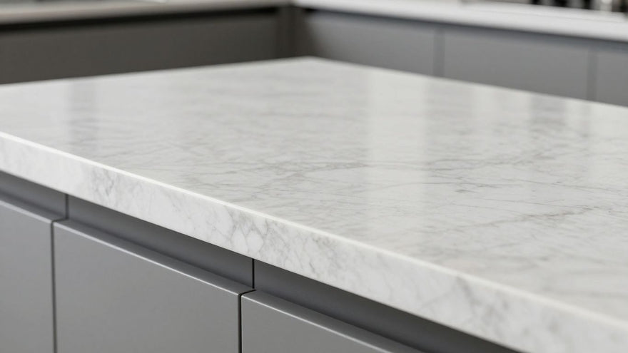 Sleek quartz worktop with subtle veining.
