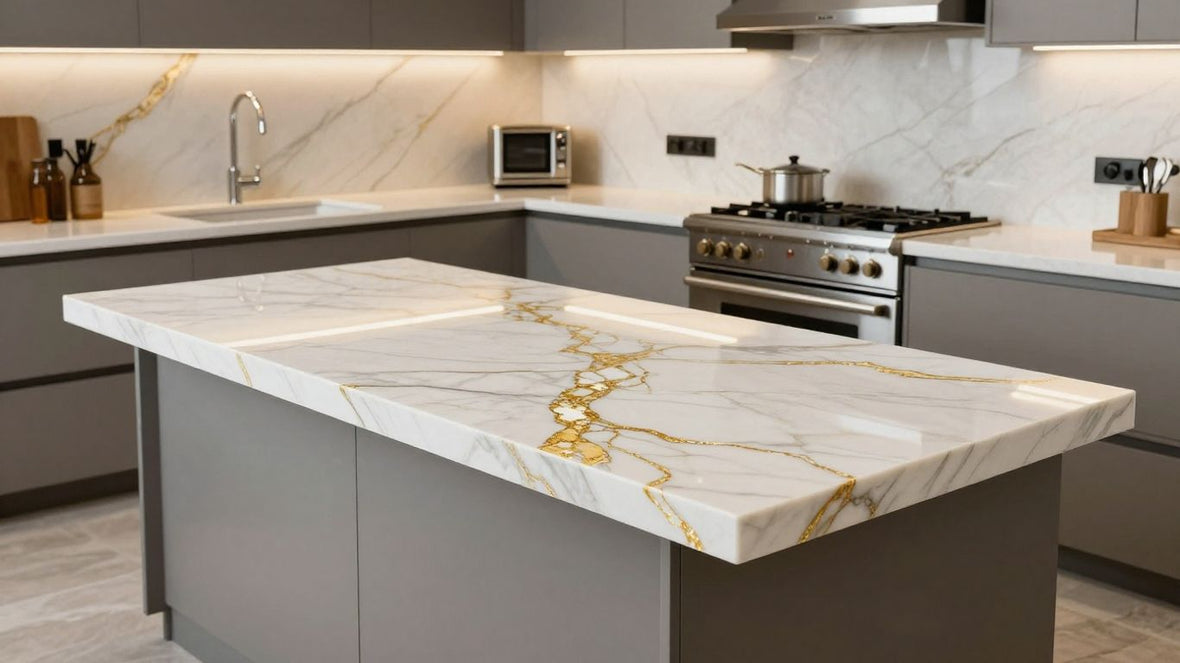 Elegant kitchen with Calacatta Gold quartz worktop