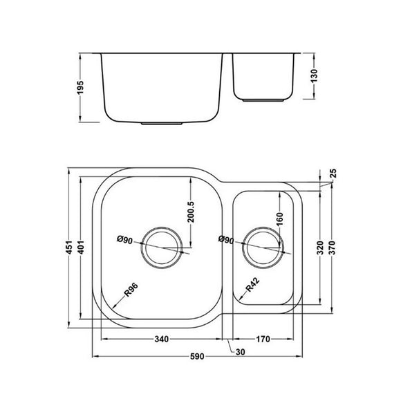 ETRODUO 589/450U REV SINK,Stainless Steel Sink,1810 Company UK,www.work-tops.com
