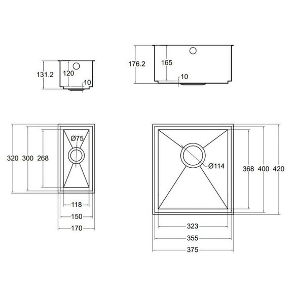 AXIXUNO SET B - 355U & 150U SHORT HALF BOWL SINK,Stainless Steel Sink,1810 Company UK,www.work-tops.com