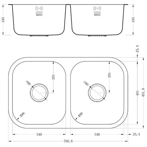 ETRODUO 340/340U SINK,Stainless Steel Sink,1810 Company UK,www.work-tops.com