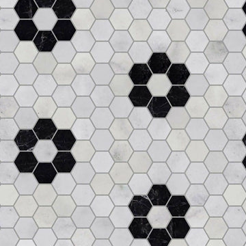 CARRARA ST LAURENT HEXAGON FLOWER MOSAIC