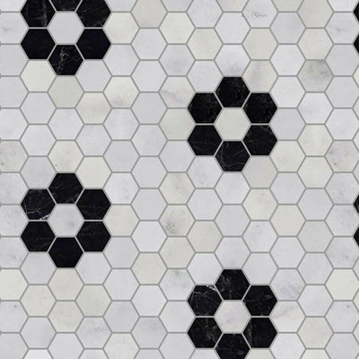 CARRARA ST LAURENT HEXAGON FLOWER MOSAIC