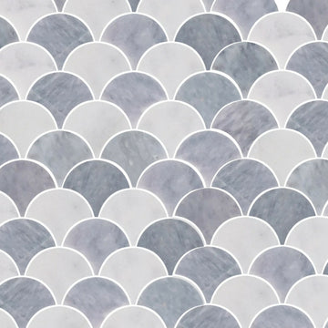 CARRARA WHITE ASH BLUE SCALLOP SHELL MOSAIC