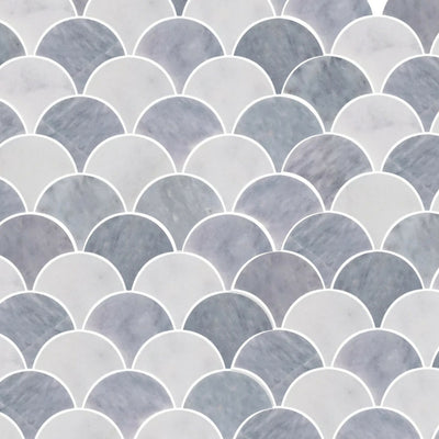 CARRARA WHITE ASH BLUE SCALLOP SHELL MOSAIC