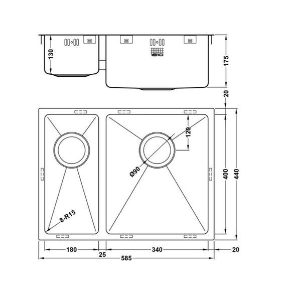 ZENDUO15 180/340U BBR SINK,Stainless Steel Sink,1810 Company UK,www.work-tops.com