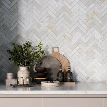 CREMA MARFIL HERRINGBONE MOSAIC