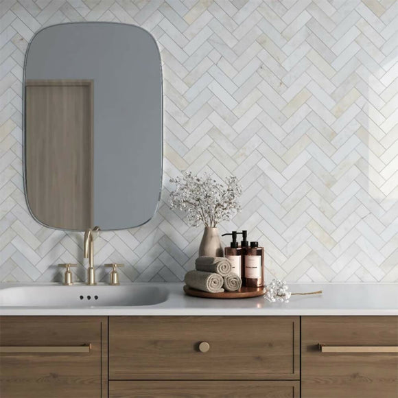 CREMA MARFIL HERRINGBONE MOSAIC