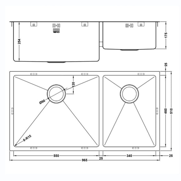 ZENUNO15 34 I-F ACCESSIBLE BBL SINK,Stainless Steel Sink,1810 Company UK,www.work-tops.com