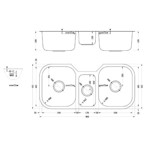 ETROTRIO 960/450U SINK,Stainless Steel Sink,1810 Company UK,www.work-tops.com