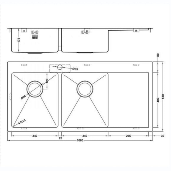 ZENDUO15 34/34 I-F BBL SINK,Stainless Steel Sink,1810 Company UK,www.work-tops.com