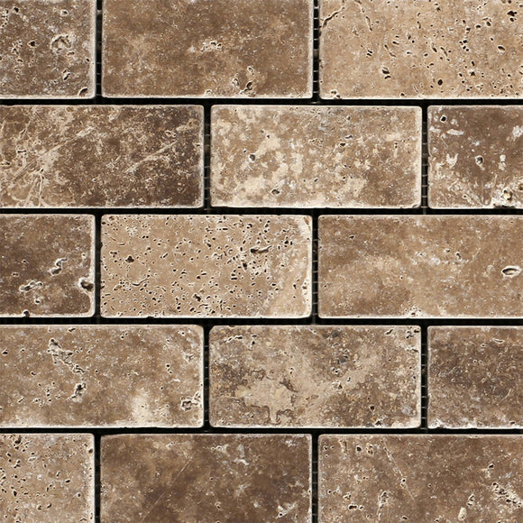 SIVA NOCE TRAVERTINE BRICK MOSAIC TILES,Tiles-Mosaic,IONIC STONE,www.work-tops.com