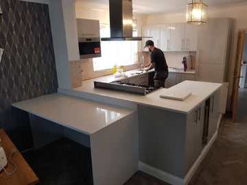 Carrara quartz peninsula kitchen,Kitchen Designs,Granite-Unlimited,www.work-tops.com